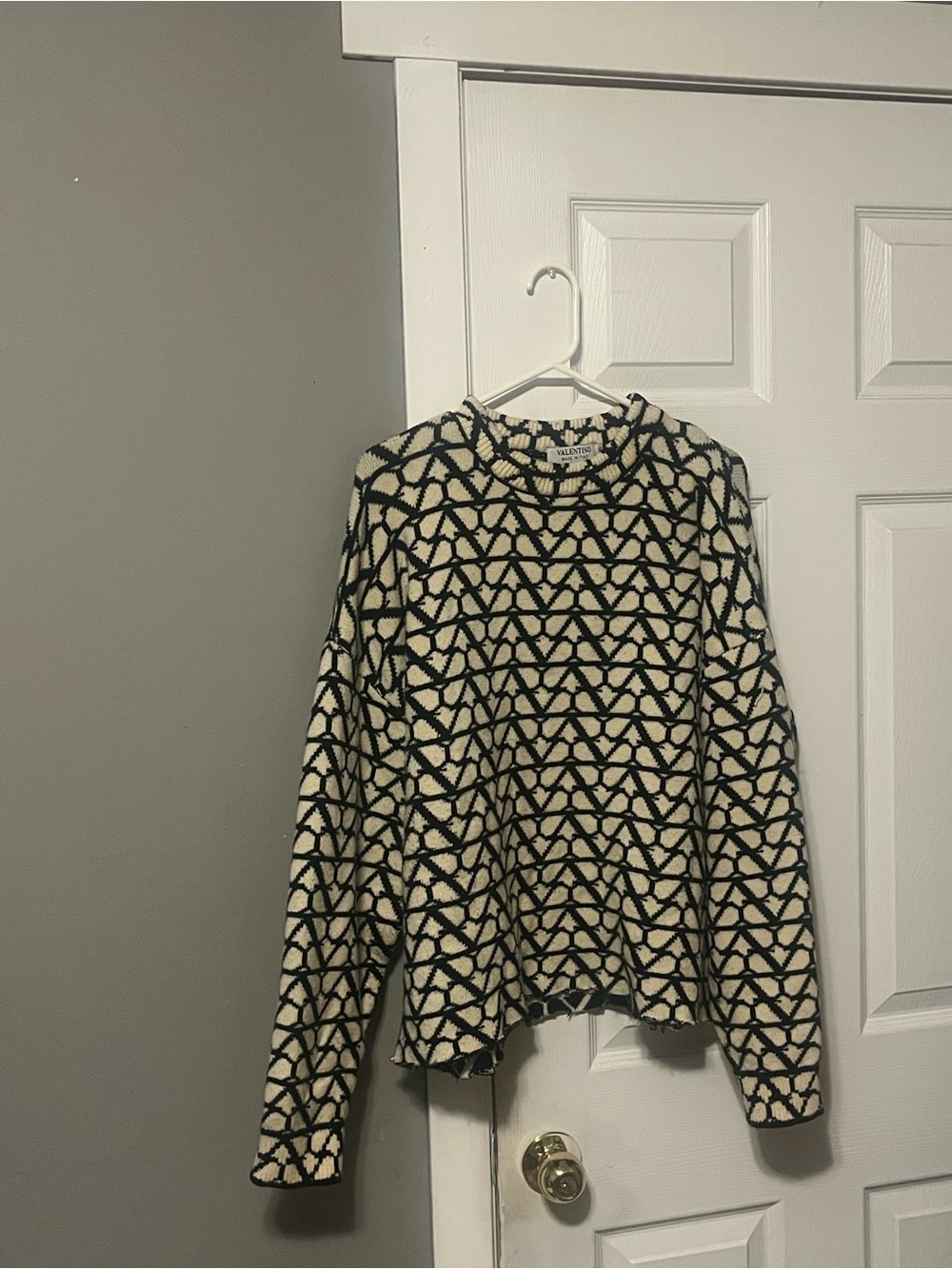 Valentino Black and Cream Geometric Crewneck Sweater